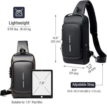 Unisex Anti-Theft Sling Bag with USB Port – Lightweight – Water Resistant – Shoulder & Chest Bag