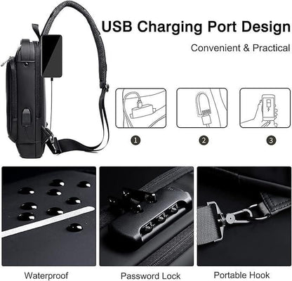 Unisex Anti-Theft Sling Bag with USB Port – Lightweight – Water Resistant – Shoulder & Chest Bag