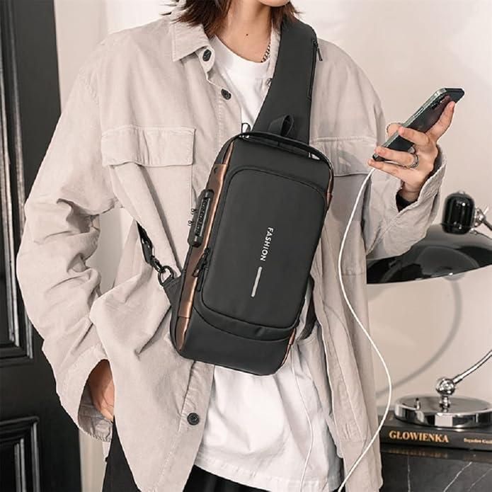 Unisex Anti-Theft Sling Bag with USB Port – Lightweight – Water Resistant – Shoulder & Chest Bag