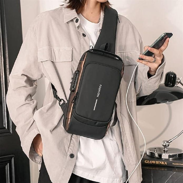 Unisex Anti-Theft Sling Bag with USB Port – Lightweight – Water Resistant – Shoulder & Chest Bag