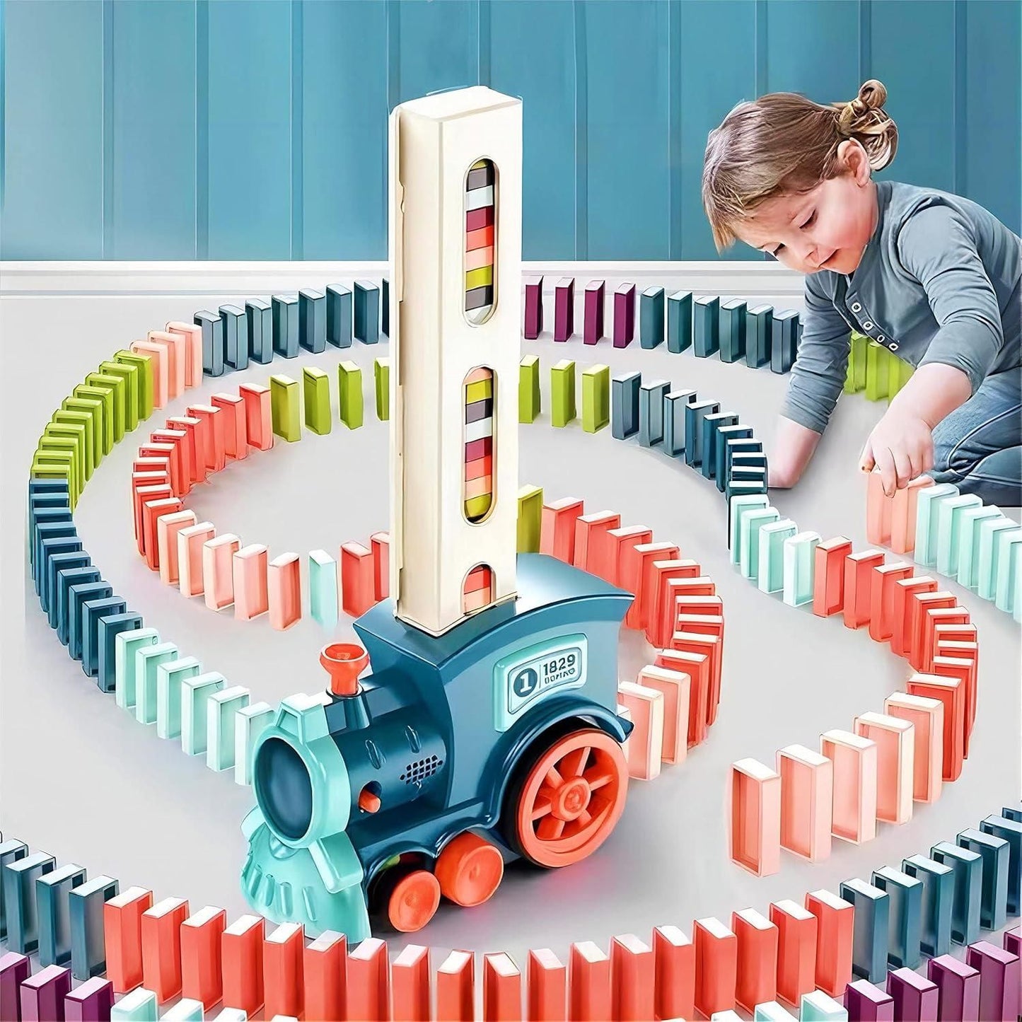 Self-Loading Domino Train Toy