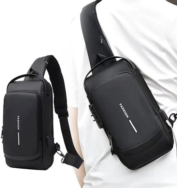 Unisex Anti-Theft Sling Bag with USB Port – Lightweight – Water Resistant – Shoulder & Chest Bag